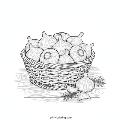 Rustic Garlic Bounty Still Life - free printable coloring page