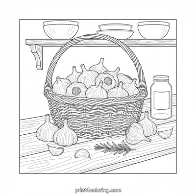 Rustic Garlic Harvest Bounty - free printable coloring page