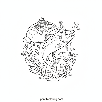 Silly Salmon's Underwater Picnic - free printable coloring page