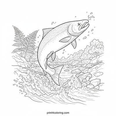 Mighty Salmon's Upstream Leap - free printable coloring page