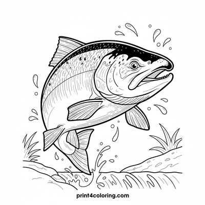 The Mighty Salmon's Upstream Leap - free printable coloring page