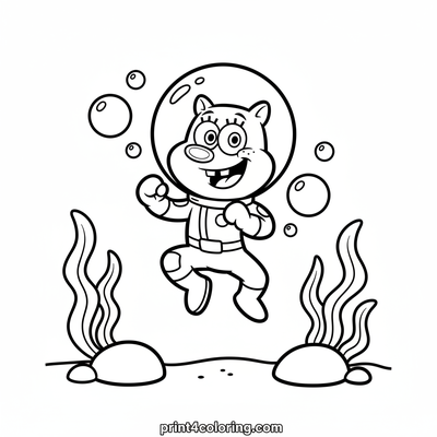 Sandy's High-Flying Karate Jump! - free printable coloring page