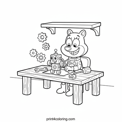 Sandy's Brilliant Workshop Adventure - free printable coloring page