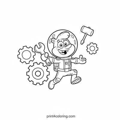 Sandy Cheeks' Brilliant Build - free printable coloring page