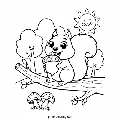 Sandy's Happy Acorn Feast - free printable coloring page