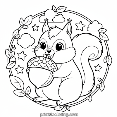 Sandy's Happy Acorn Snack - free printable coloring page