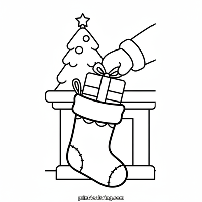 Santa's Christmas Stocking Surprise! - free printable coloring page
