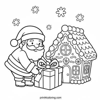 Santa's Gingerbread Gift Delivery - free printable coloring page