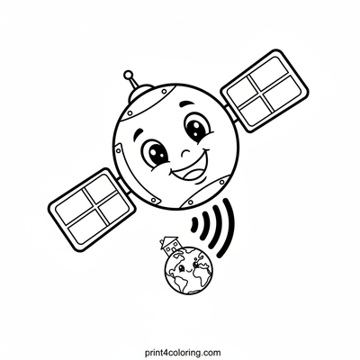 Happy Satellite Connects Earth - free printable coloring page
