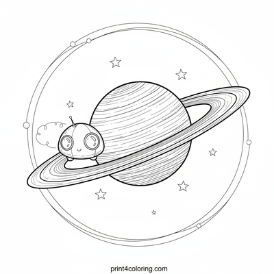 Saturn's Cozy Celestial Dance - free printable coloring page