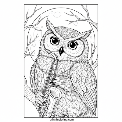 Owl's Jazzy Night Serenade - free printable coloring page