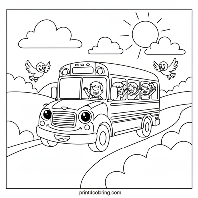 Sunny School Bus Adventure Drive - free printable coloring page