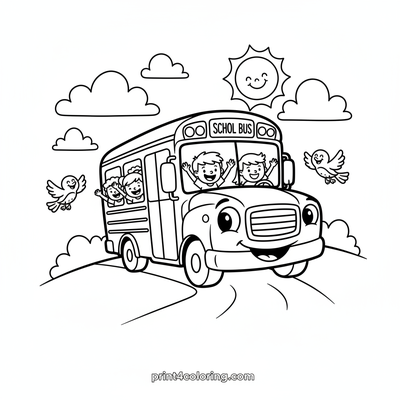 Sunny School Bus Adventure - free printable coloring page
