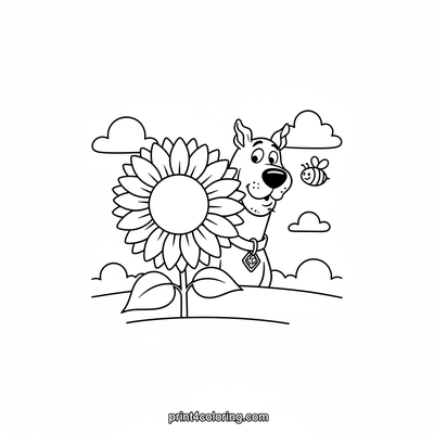 Scooby-Doo's Giant Sunflower Surprise - free printable coloring page