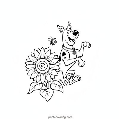 Scooby's Giant Flower Peek - free printable coloring page