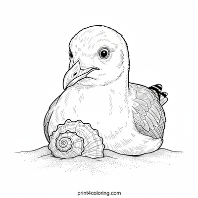 The Curious Seagull's Seashell Discovery - free printable coloring page