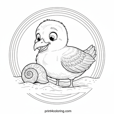 Curious Seagull's Shell Discovery - free printable coloring page