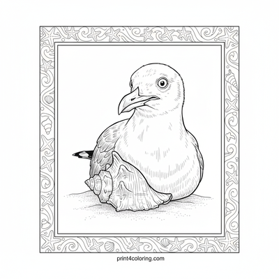 Seagull's Ornate Shell Discovery - free printable coloring page