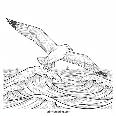 Majestic Seagull Soar Above Ocean Waves - free printable coloring page