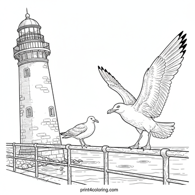Coastal Guardians: Seagulls on the Lighthouse