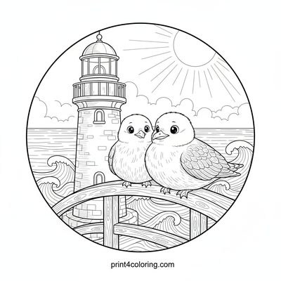 Coastal Companions: Seagulls at the Lighthouse