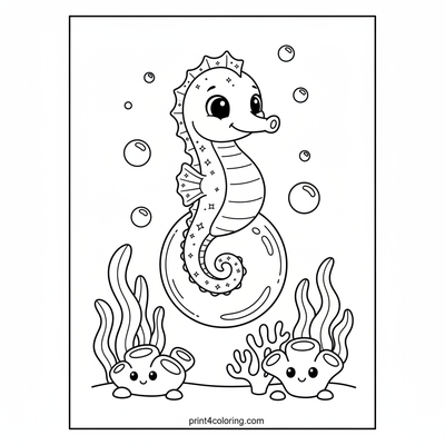 Seahorse's Magical Bubble Ride - free printable coloring page