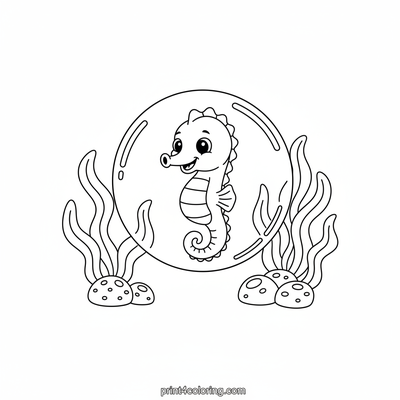 Starry Seahorse's Magical Bubble Ride - free printable coloring page