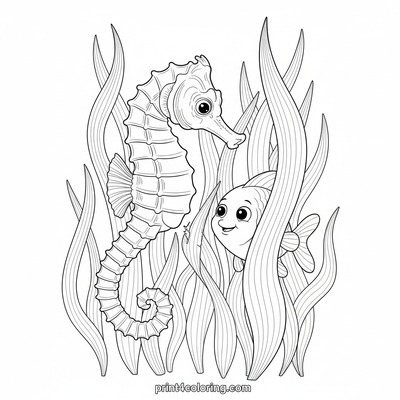 Seahorse's Hidden Kelp Forest Discovery - free printable coloring page