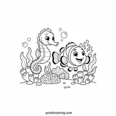 Seahorse & Clownfish Reef Race - free printable coloring page