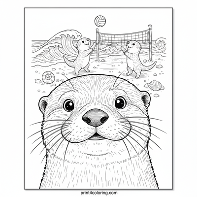 Otter Oceanside Volleyball Fun - free printable coloring page