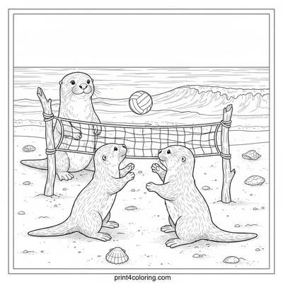Seaside Otter Spikers: Beach Volleyball Fun! - free printable coloring page