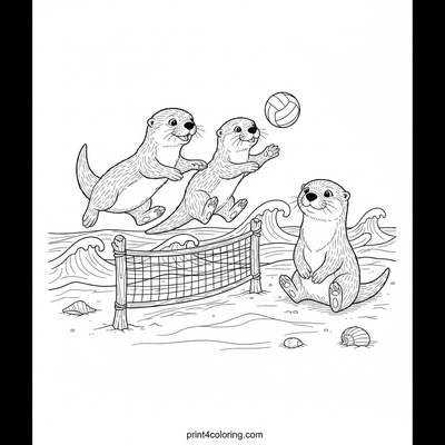 Seaside Otter Spikers: Beach Volleyball Practice - free printable coloring page
