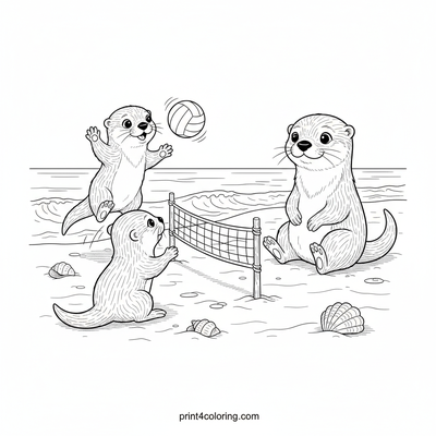 Otter Beach Volleyball Practice - free printable coloring page