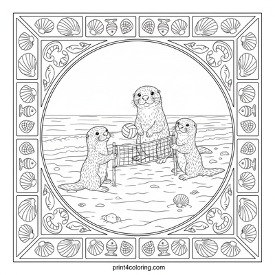 Sunny Seaside Otter Volleyball Practice - free printable coloring page