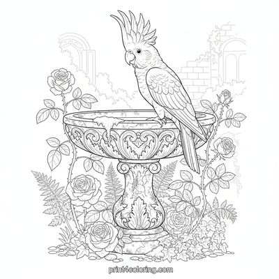 Enchanted Sanctuary: Cockatoo's Secret Garden - free printable coloring page
