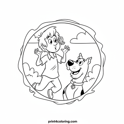 Shaggy & Scooby's Butterfly Surprise - free printable coloring page