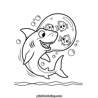 Shark's Gigantic Bubble Surprise! - free printable coloring page