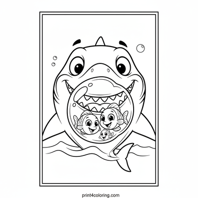 Surprised Shark's Giant Bubble Trouble - free printable coloring page