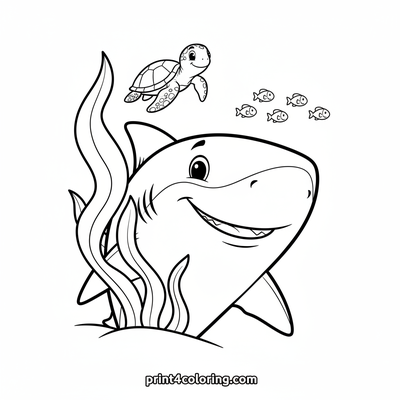Smiling Shark's Secret Peek - free printable coloring page