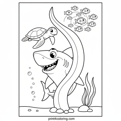 Playful Shark's Underwater Hide-and-Seek - free printable coloring page
