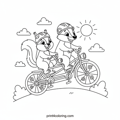 Woodland Wobble: Squirrel & Badger's Tandem Adventure - free printable coloring page