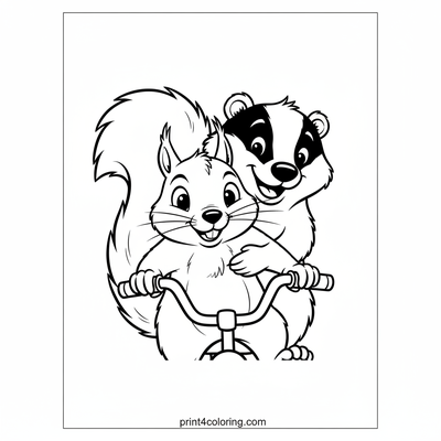Woodland Friends' Wobbly Tandem Adventure - free printable coloring page
