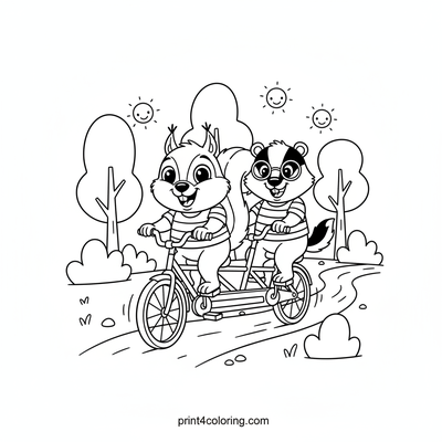 Woodland Wobble: Squirrel & Badger's Tandem Triumph - free printable coloring page