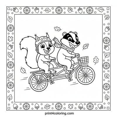 Wobbly Woodland Tandem Ride - free printable coloring page