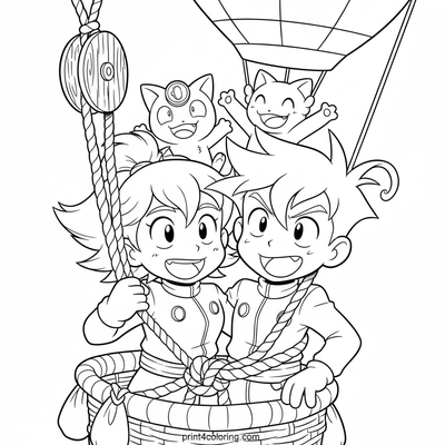 Team Rocket's Tangled Balloon Trouble - free printable coloring page