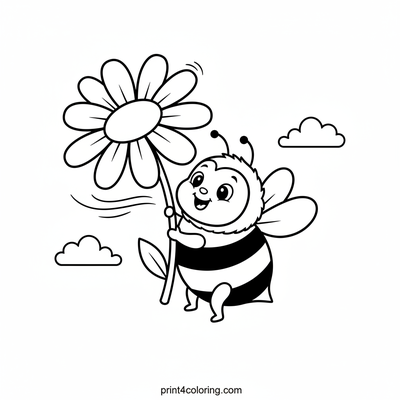 Wobbly Bee's Giant Flower Adventure - free printable coloring page