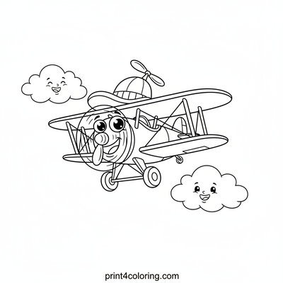 The Propeller-Hat Biplane's Giggling Adventure - free printable coloring page