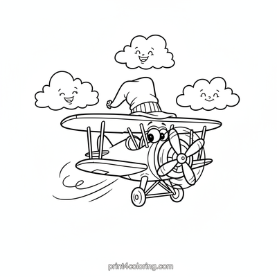 The Giggling Biplane's Propeller Hat Adventure - free printable coloring page