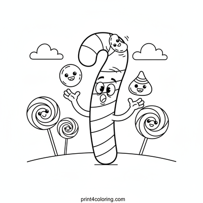 The Wobbly Candy Cane Juggler - free printable coloring page