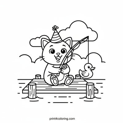 Silly Cat's Duck Dilemma - free printable coloring page